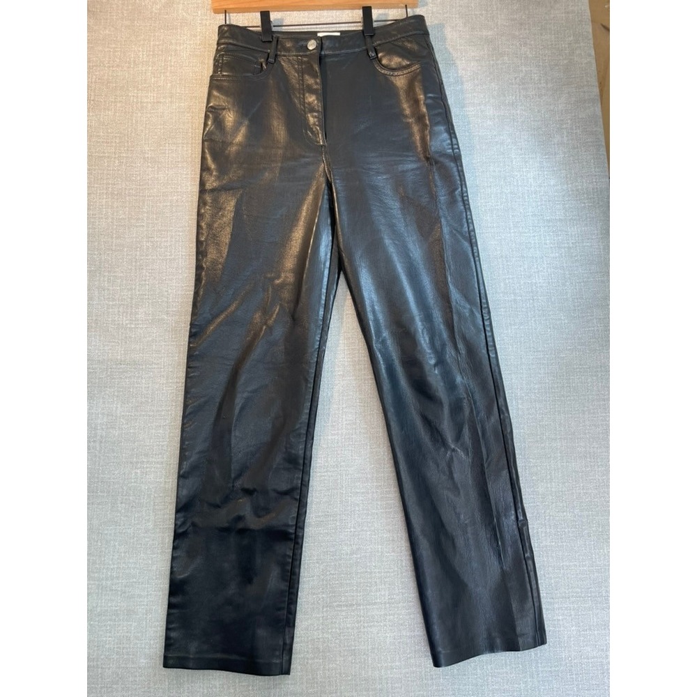 Wilfred Aritzia Melina Black Vegan Leather Straight Leg Pants Size 6